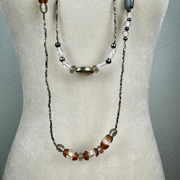 Coldwater Creek Brown Neutral Multi Shape Beads Seed Bead Layering Long Necklace - Picture 7 of 10